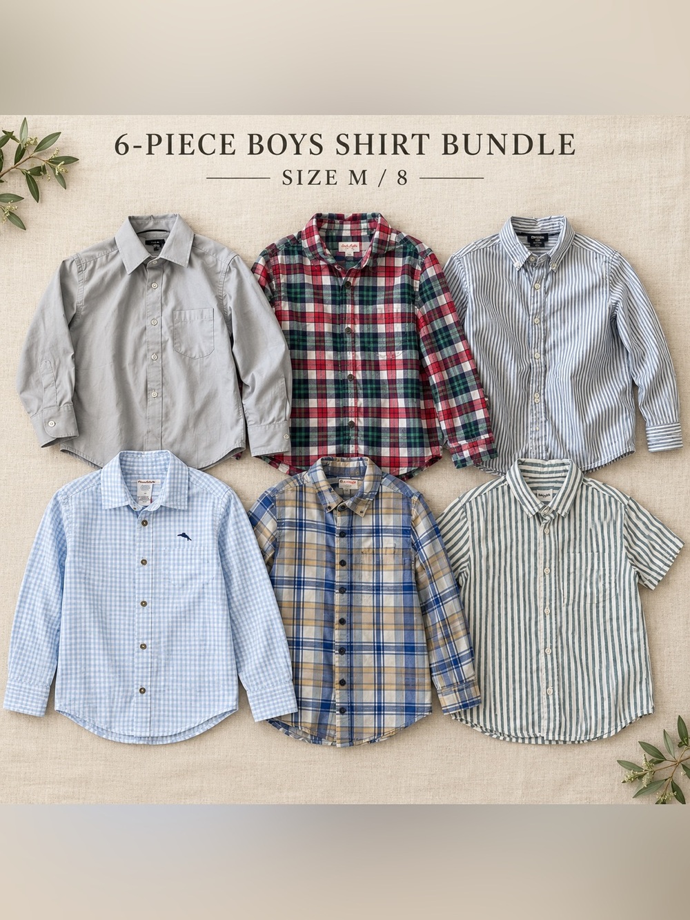 Boys 6-Piece Button-Up Shirt Bundle Size 8/M